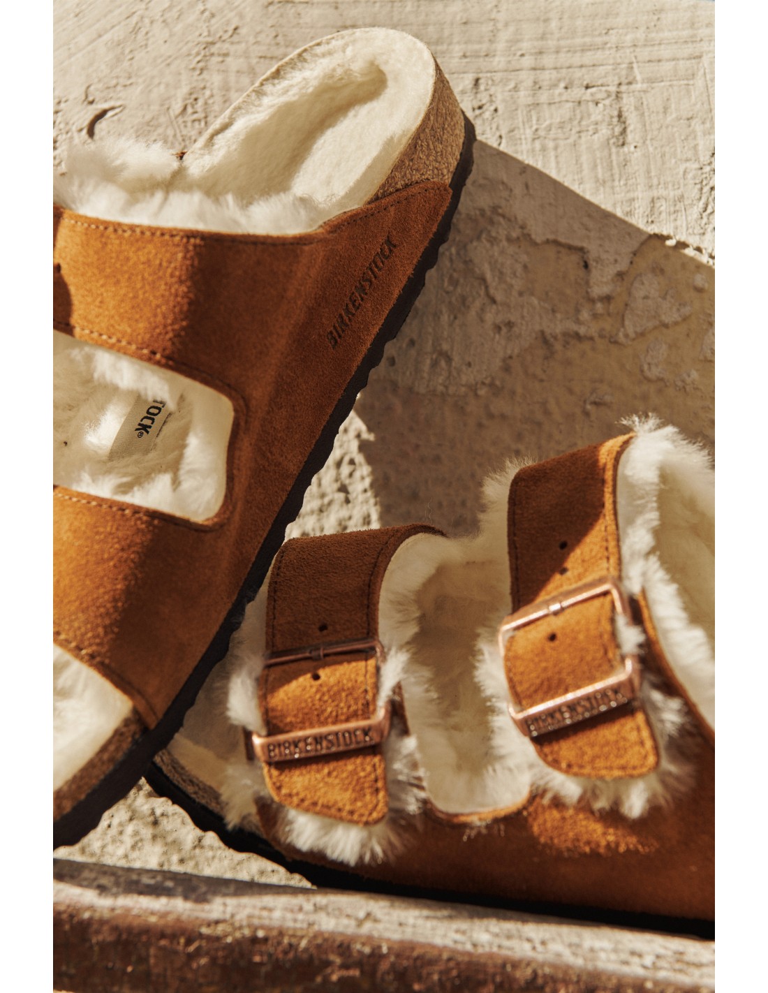 birkenstock mules fourées femme arizona vl shearling daim marron