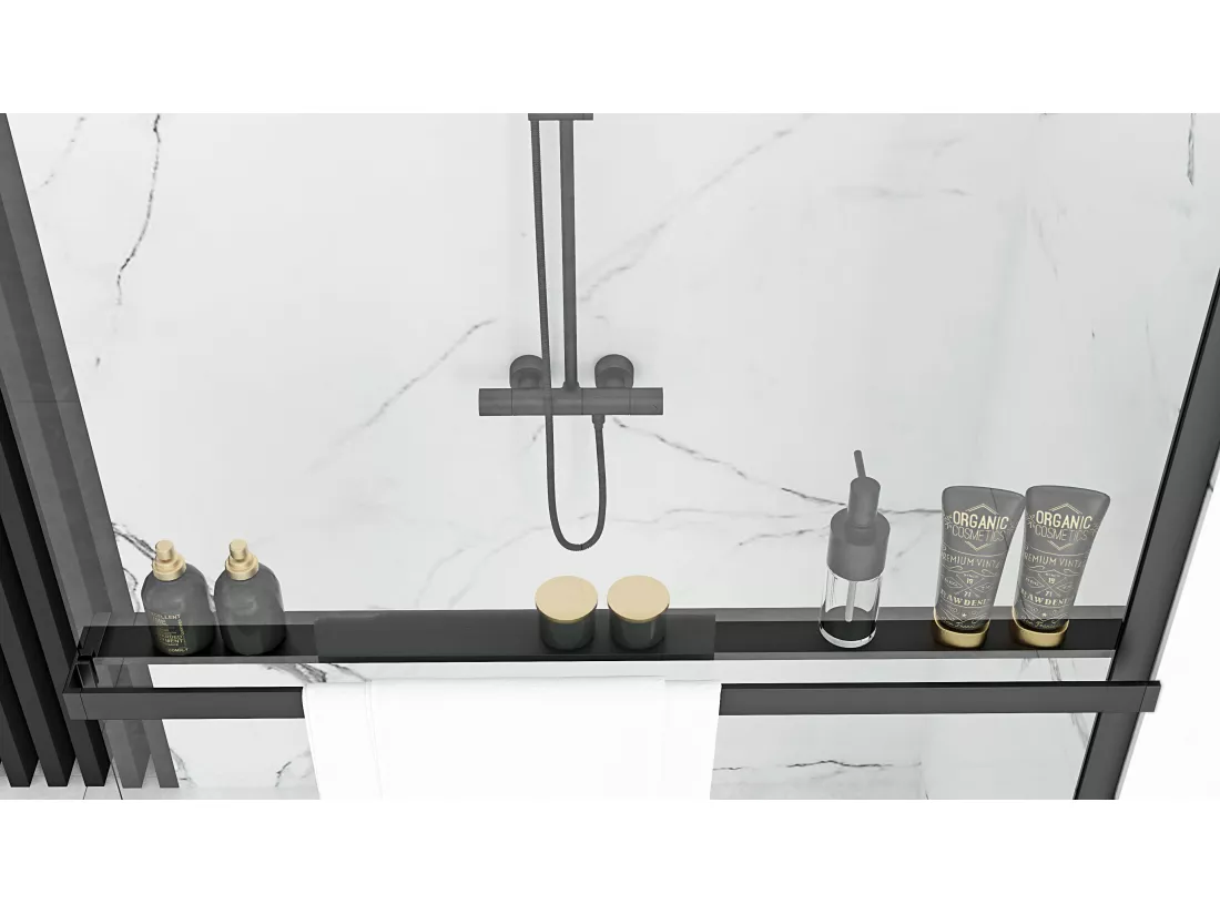 Paroi De Douche Rea Bler 80 Black + Étagère Et Support Evo