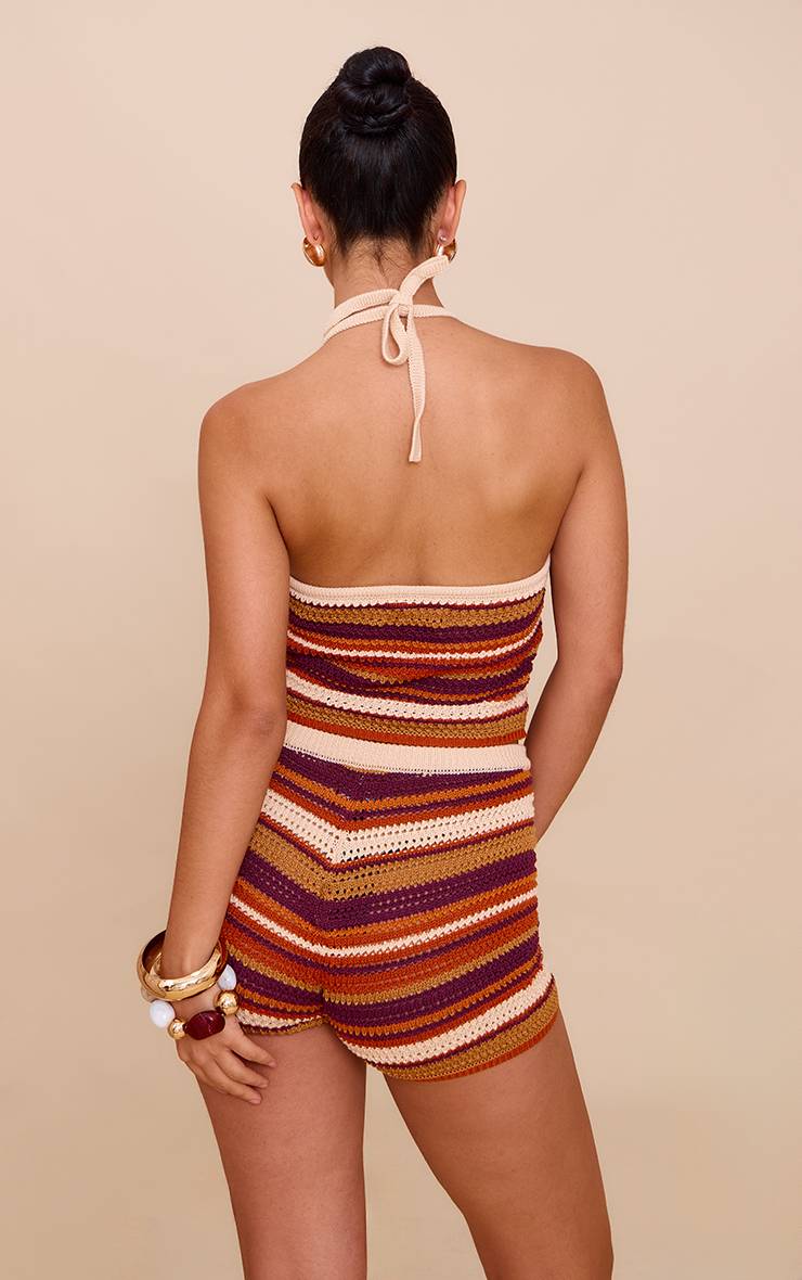 Top Col Halter En Crochet À Rayures