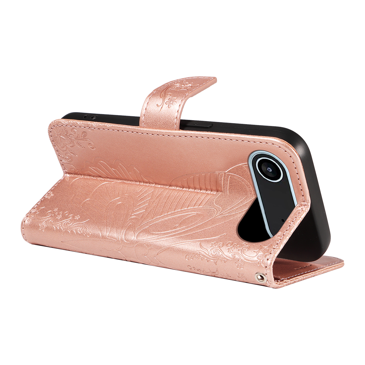 iPhone Air Leder Tasche Flip Cover Schmetterlinge Imprint - Roségold