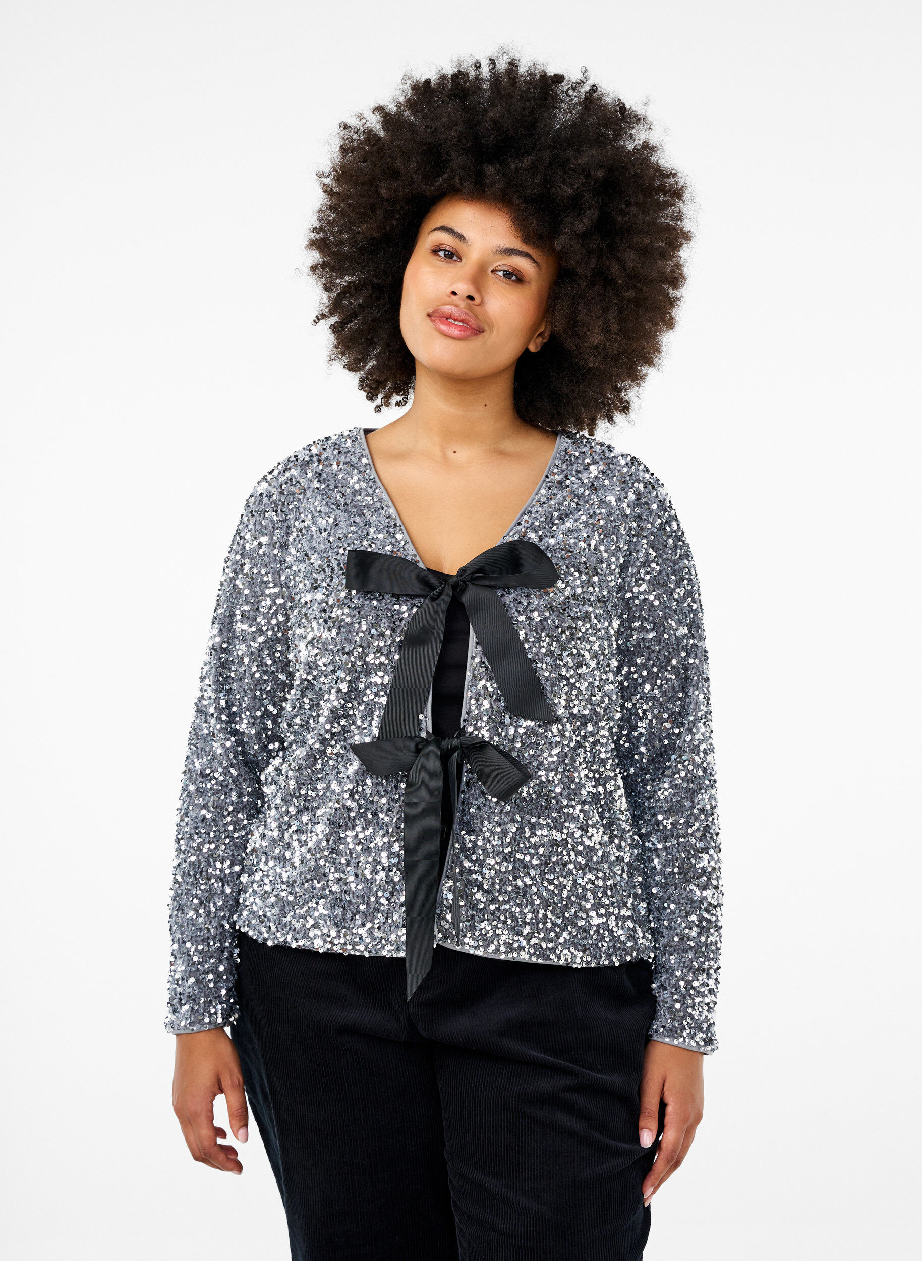 Paillet bluse med bindedetaljer