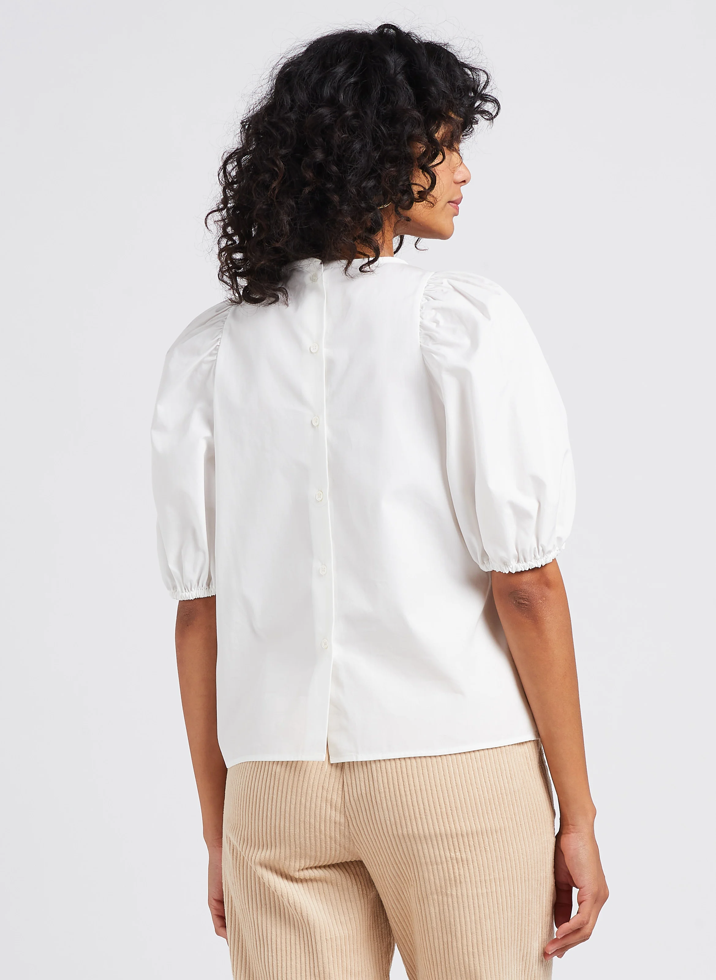MANICO - Blouse col rond en popeline de coton | Blanc