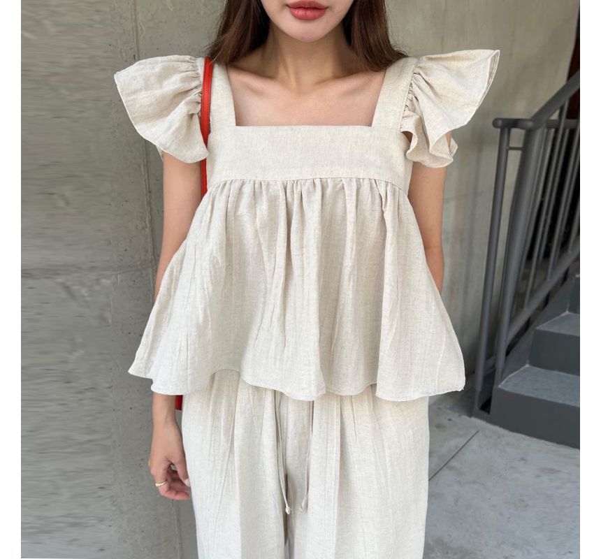 Coris - Blouse met kapmouwen / Broek met wijde pijpen