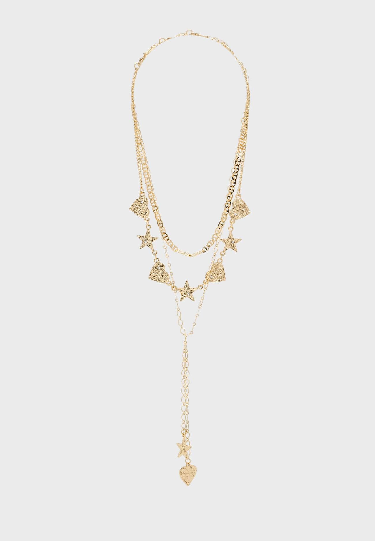 Conjunto de 3 colares com pingentes de estrela e coração.