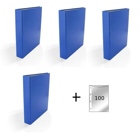 Livepac Office Ringbuch DIN A5, 2-Ring, blau, 4 Stück inklusive 100 Prospekthüllen