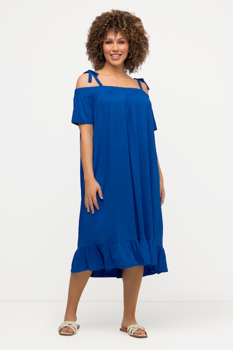 Midikleid, Volant, A-Linie, Carmenausschnitt, Halbarm