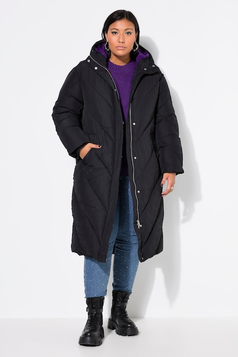 Steppmantel, oversized, farbiges Futter, Kapuze
