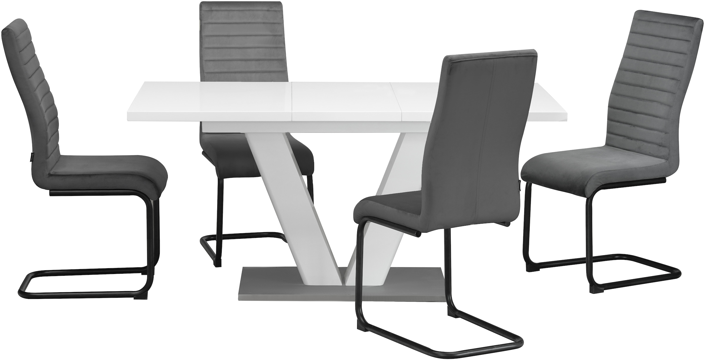 GOODproduct Essgruppe »Elbach, TOPSELLER!, OTTOs Choice« Set, 5 Stk. tlg. ausziehbar 120-160 cm, Hochglanz, Tischgruppe Freischwinger
