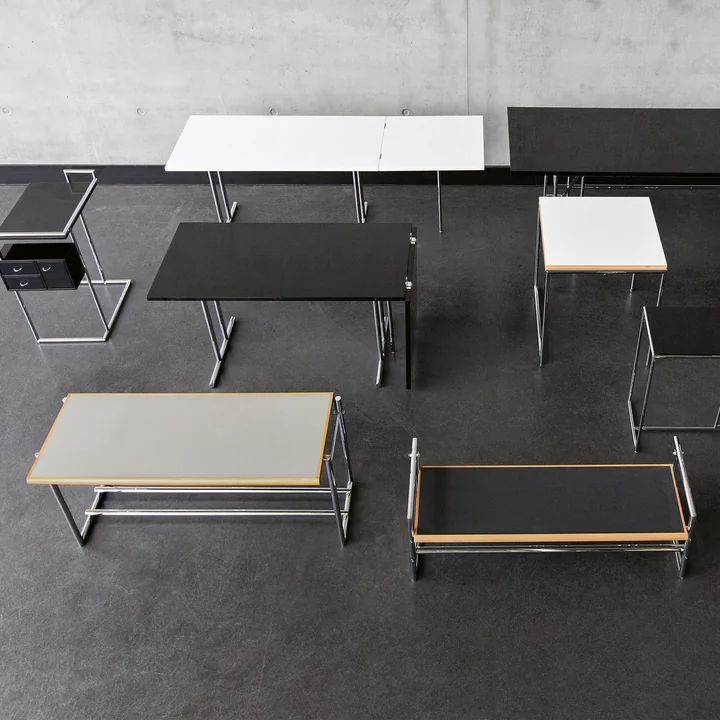 ClassiCon - Menton Beistelltisch, drehbar, Buche natur / Chrom / Linoleum schwarz / grau