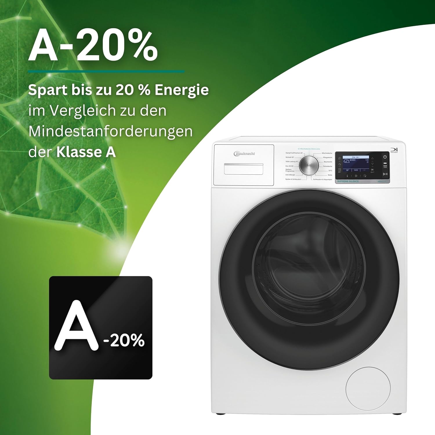 Bauknecht B6R 08E SILENCE DE Waschmaschine / 10kg / Frontlader/Supreme Silence/EEK A-20% / 1400 UpM/ZEN-Motor/Besonders leise Waschmaschine/Steam 3.0-3 Kraftvolle Dampftechnologien