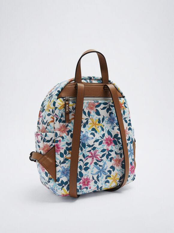 Mochila com estampa floral e alças - Rosa