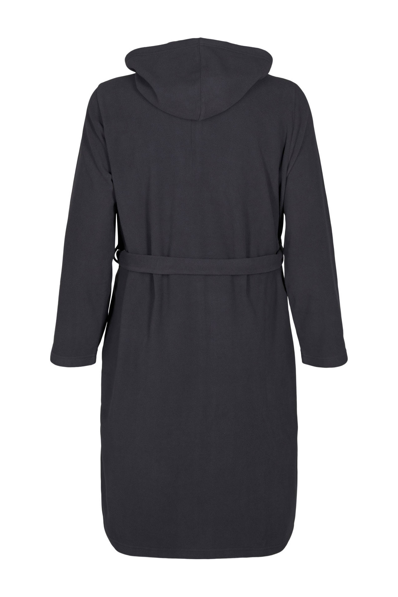 Zizzi fleece badjas met capuchon en ritssluiting MLISE donkergrijs