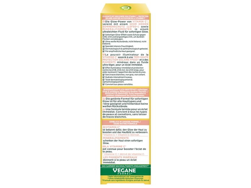 Garnier Sonnencreme Vitamin C Fluide Tinted SPF50 30 ml Sonnenfluid schützt vor Sonneneinstrahlung und schenkt einen sofortigen Glow-Effekt