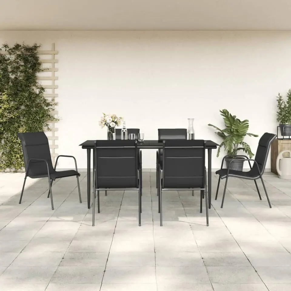vidaXL - 7-delige Tuinset - Zwart - Textileen met voering en staal - 160x80 cm