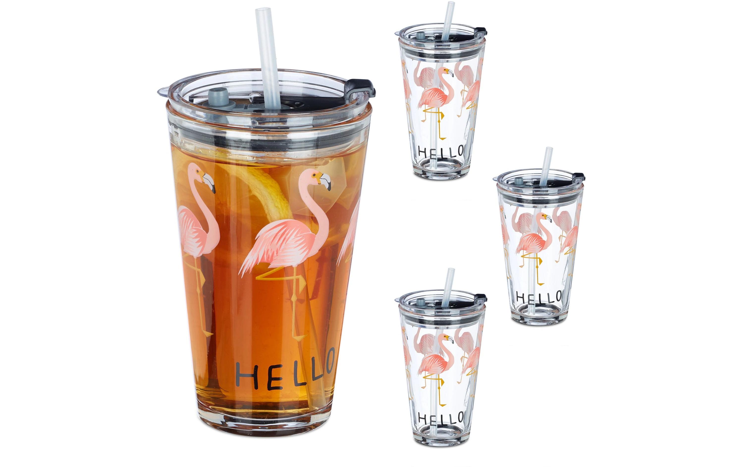 Trinkglas 4 Stück, 450 mlGlasbecher Flamingo