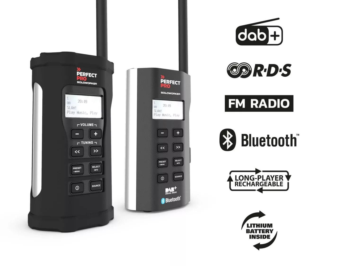 PerfectPro SW3 Soloworker DAB  BT Accu bouwradio - FM RDS - DAB  - bluetooth - aux-in - werkt op netstroom & lithium accu