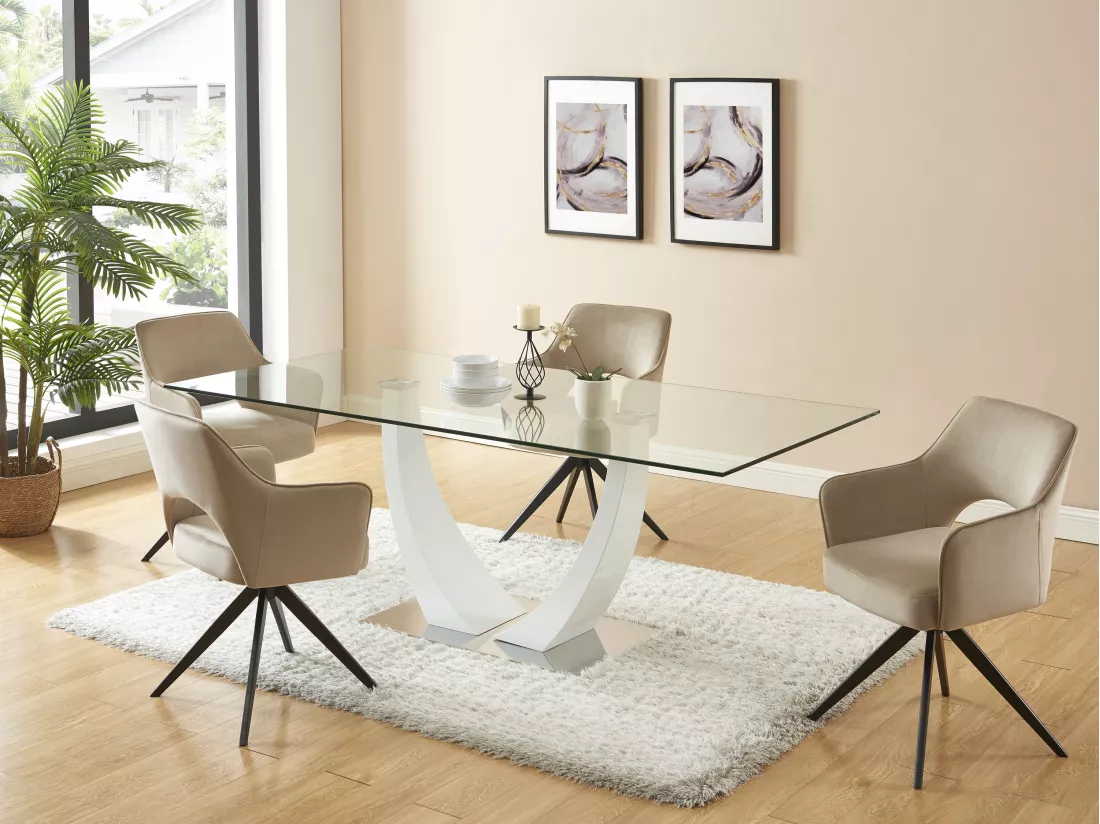Lot de 6 chaises pivotantes avec accoudoirs en velours et métal noir - Beige - KONYA