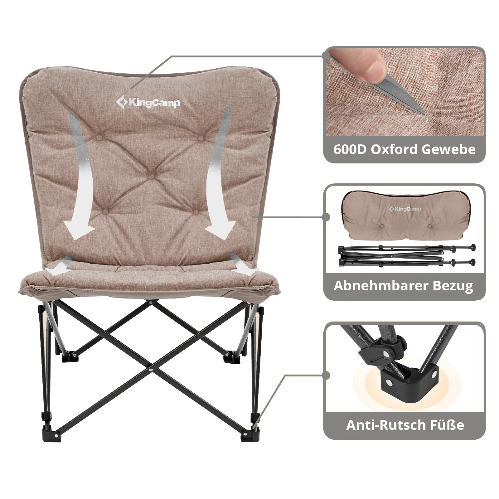 KINGCAMP Campingstuhl Lindon Relax Schmetterlingsstuhl Lounge Stuhl Stahl 136kg Farbe: beige