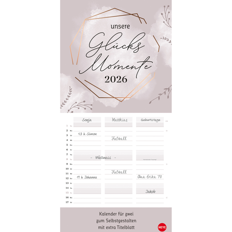 Heye Bastelkalender 2026 Glücksmomente, 1 Monat / Seite