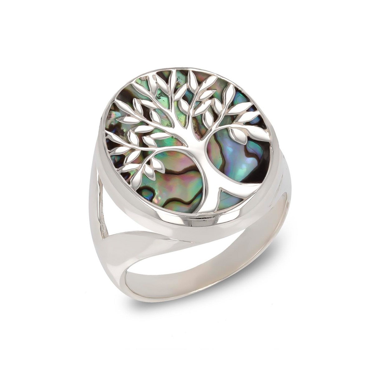 Bague Nacre Abalone et Arbre de Vie en Argent Massif 925 - Aden Bijoux