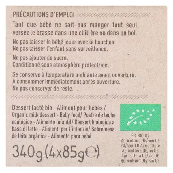 Babybio Desserts Lactés Gourde Brassé Lait de Brebis Prune +6m Bio 4 x 85g