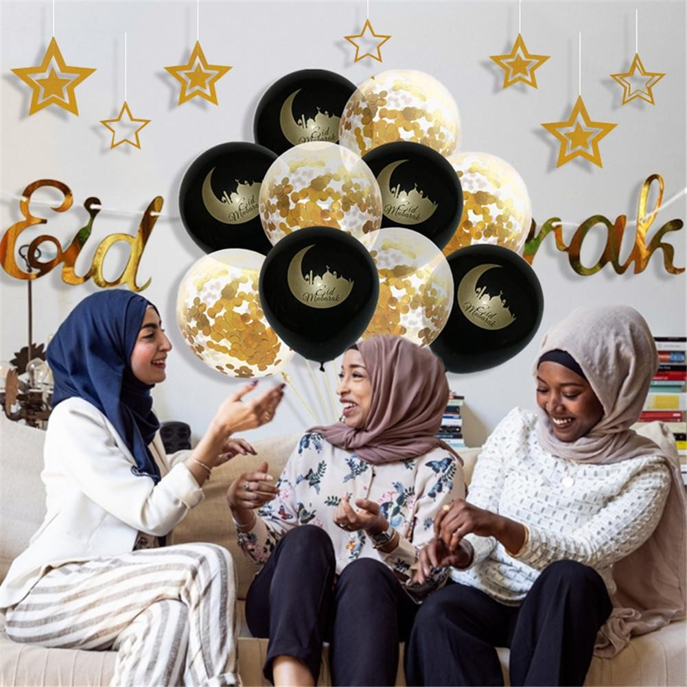 (22-tlg. Set) Ramadan Girlande Eid Mubarak Party Dekoration   Latex Ballons - Gold / Schwarz