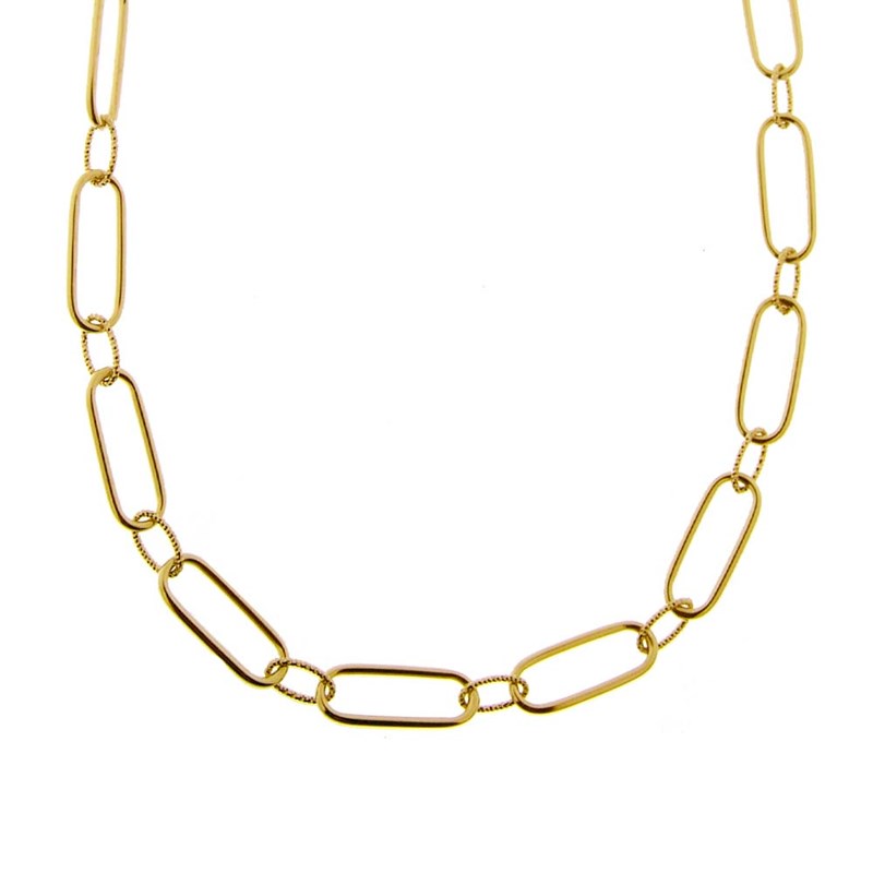 Collier Argent Doré Grosse Maille Et Lisse Et Diamanté