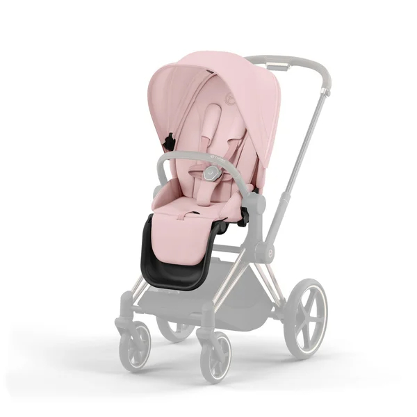 Carrinho de bebê Cybex Priam V4 na cor rosa pêssego com estrutura preta fosca