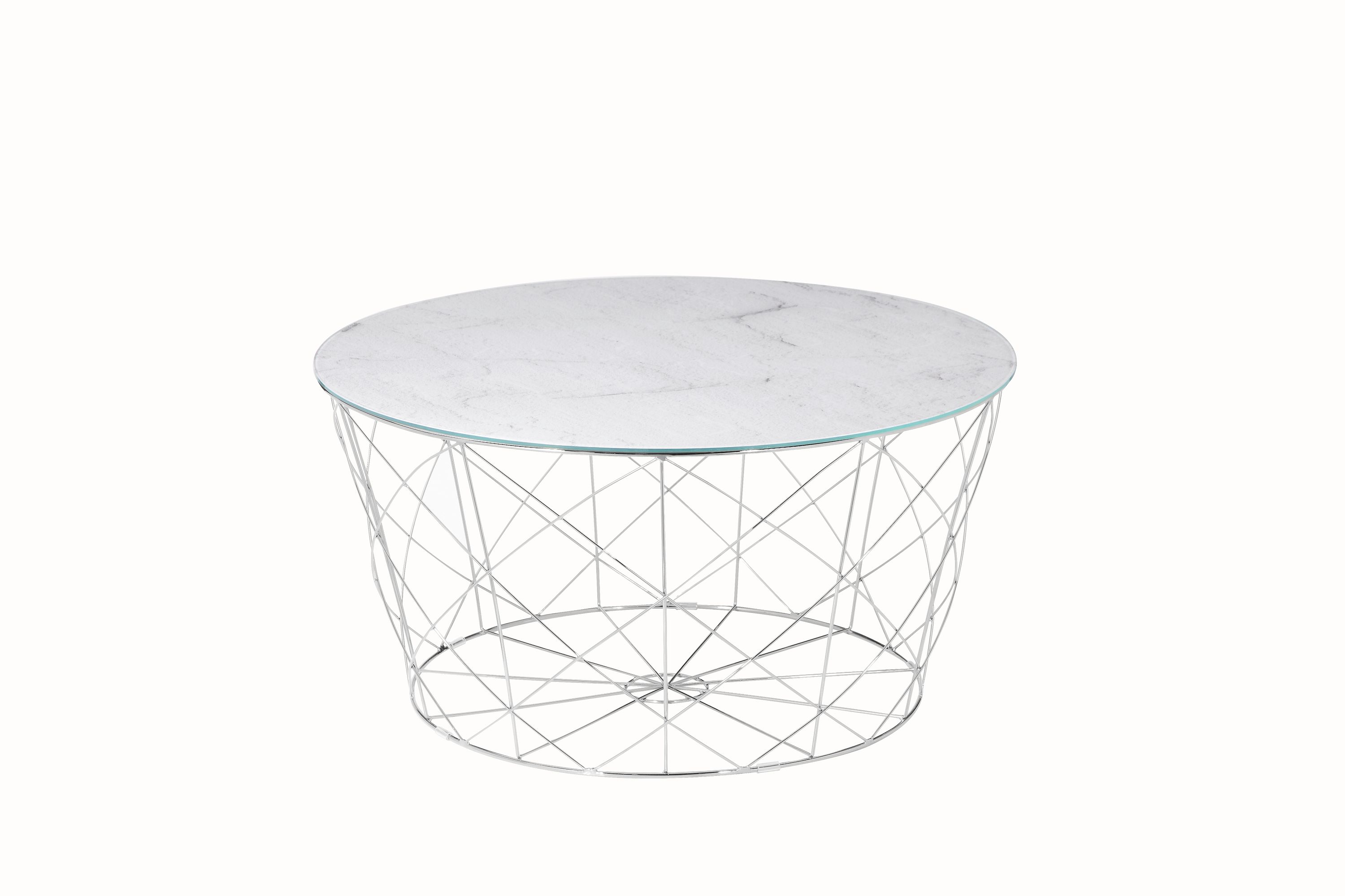 Couchtisch Ø80cm Marmor Optik Glastisch Sofatisch Beistelltisch Wohnzimmer Tisch