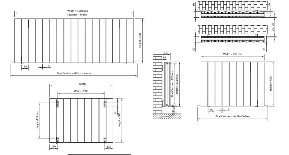 Eastbrook Guardia radiator 161x60cm aluminium 2616W antraciet mat
