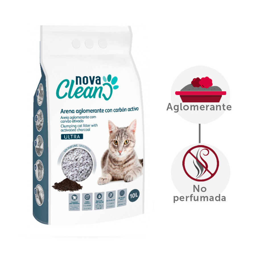 Areia aglomerante de carvão vegetal Nova Clean Ultra para gatos