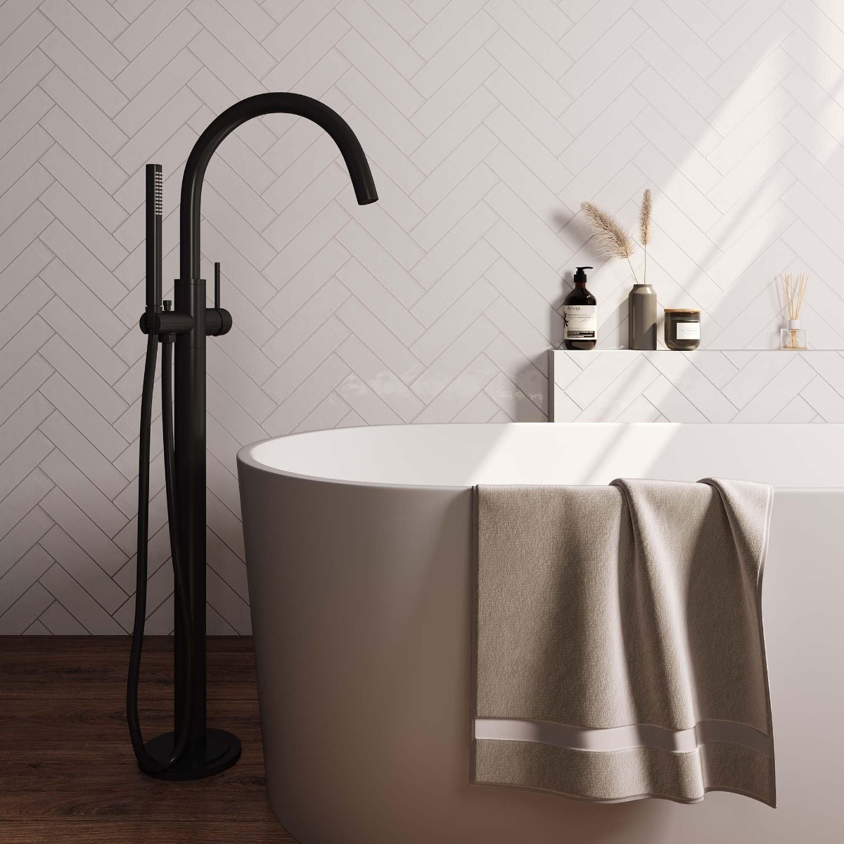 Brauer Black Edition vrijstaande badmengkraan met staafhanddouche zwart mat