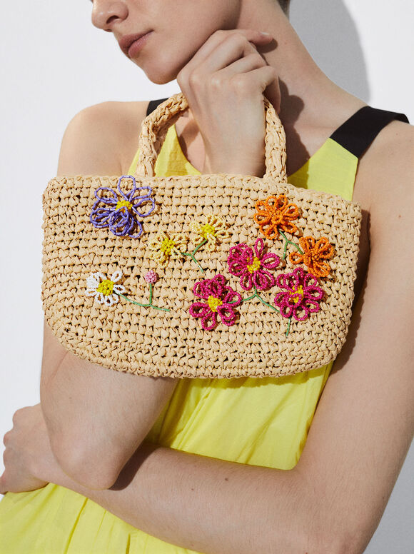 Bolsa de palha com flores - Multicolorida