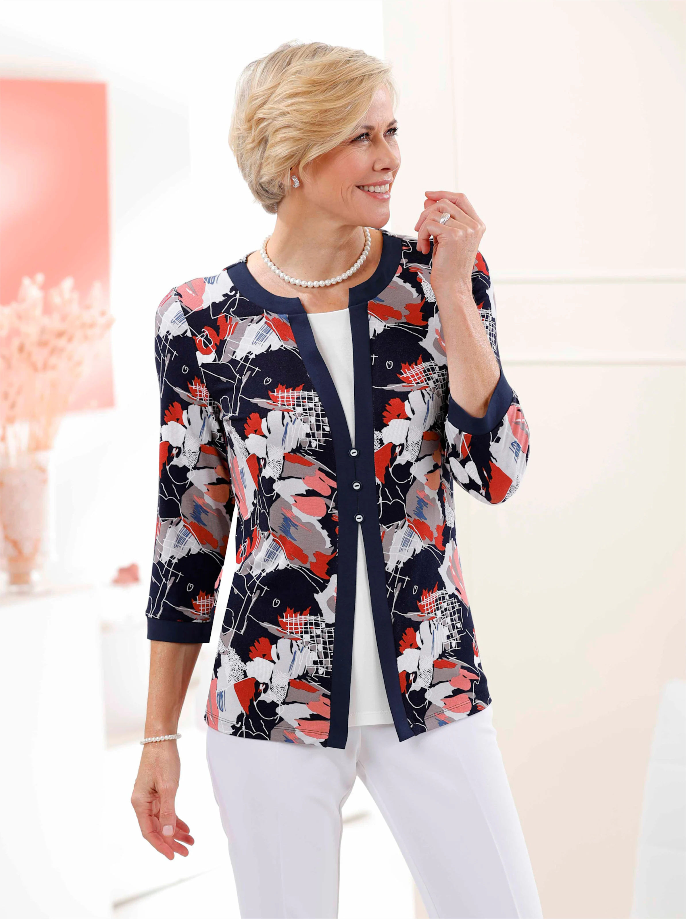 Shirt in marine-koralle-bedruckt