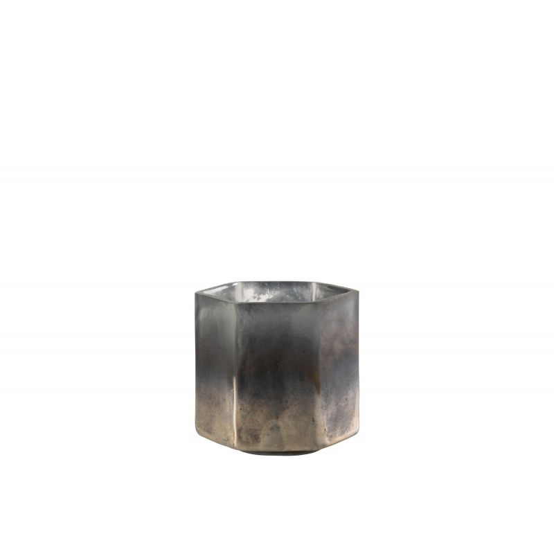 Photophore hexagone en verre gris 10x9x10cm