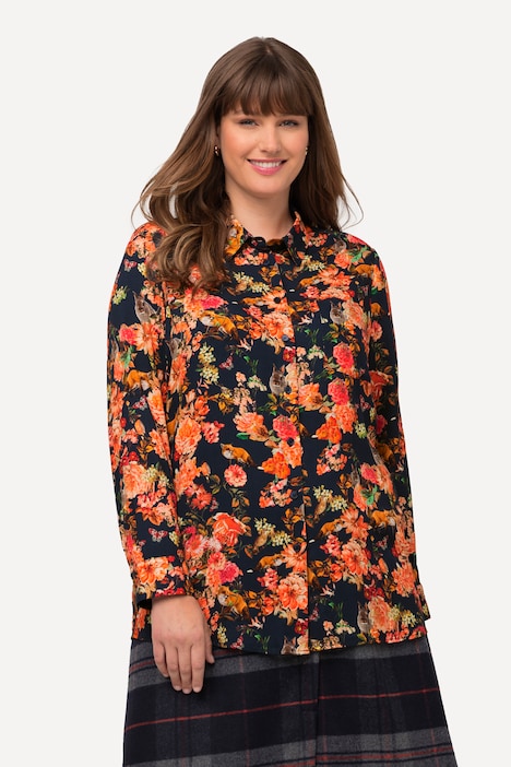 Hemdbluse, Waldmuster, Hemdkragen, Langarm