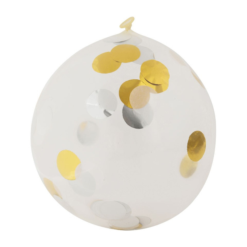 Ballon confetti - goud/wit - set van 6