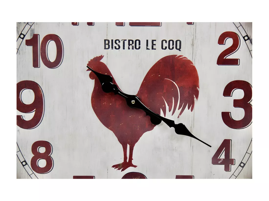 Grande horloge ancienne murale bistro le coq Métal Rouge-Bordeaux - Décoration d'Autrefois