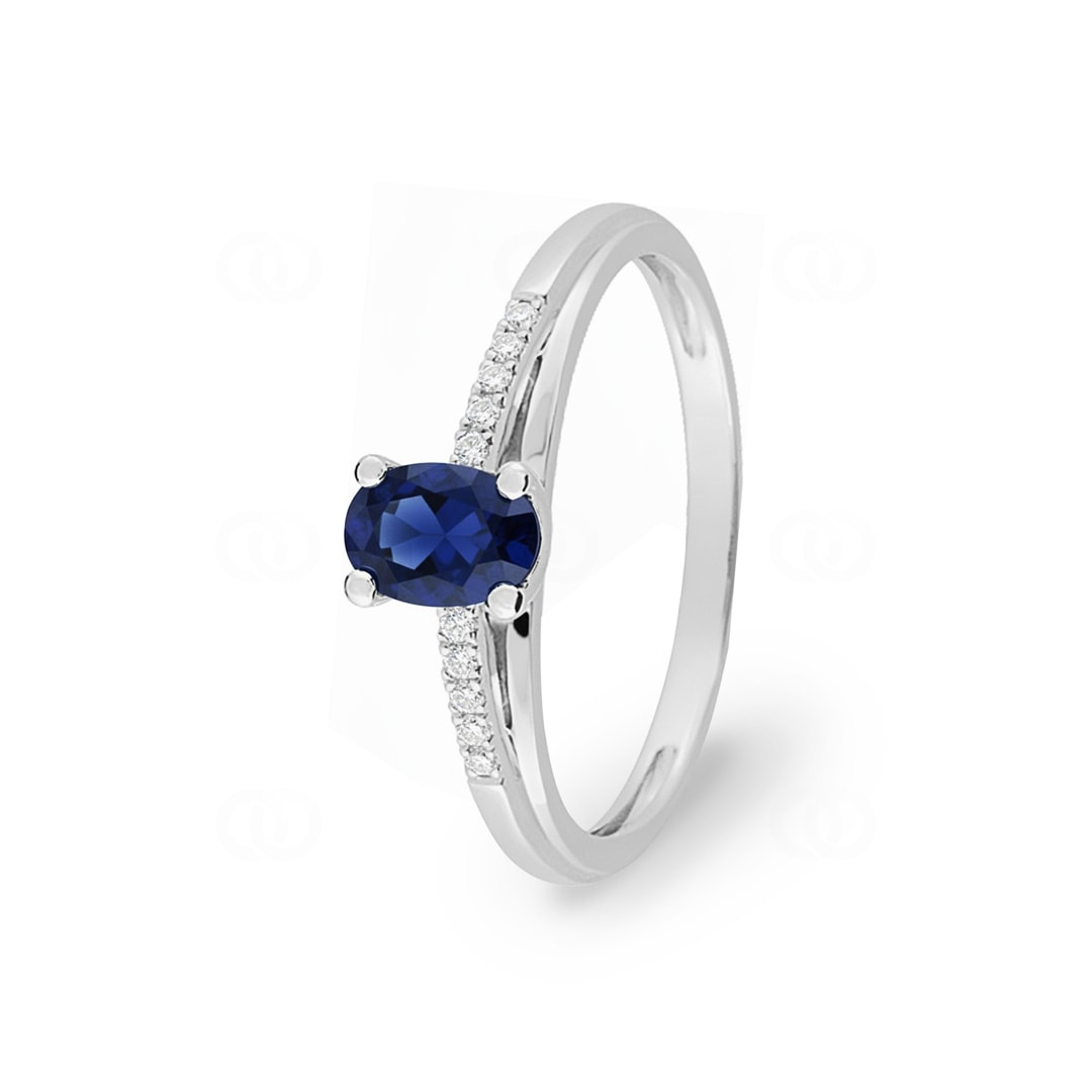 Ring 750/18 K Weissgold mit Saphir oval und Diamanten 0.05ct.