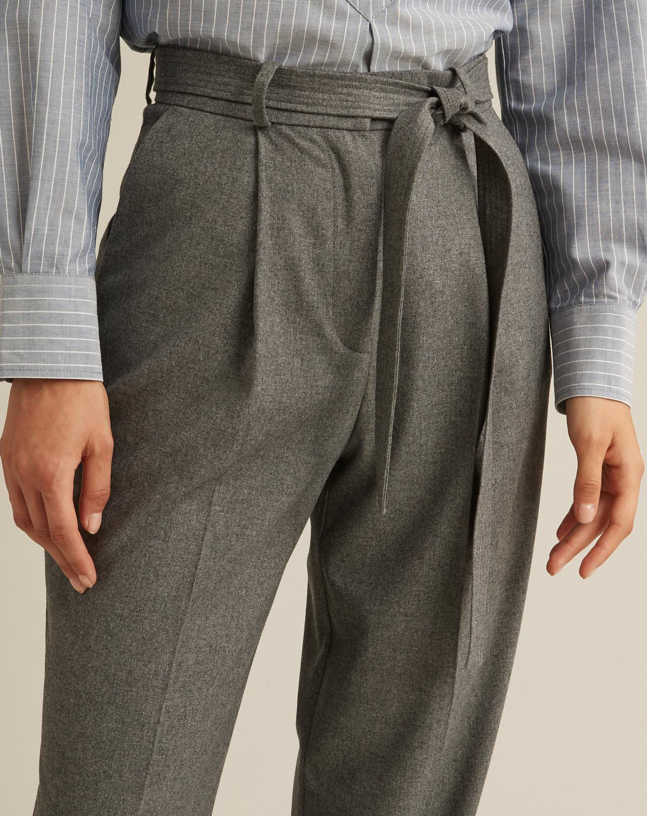 Cyrillus Pantalon large en Flanelle Laine mélangée gris foncé chiné