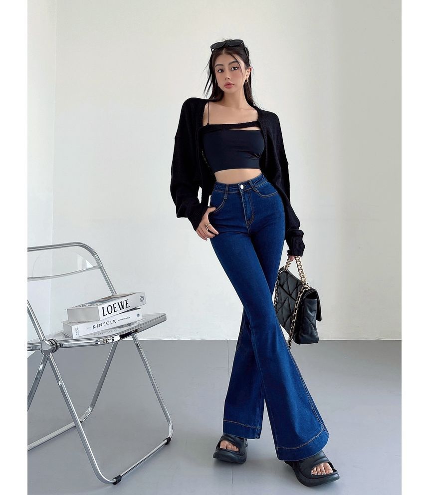 LIVIE - High Waist Washed Flared Jeans