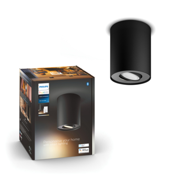 Philips Hue opbouwspot Pillar zwart - warm tot koelwit licht 5W -1 spot met dimmer switch