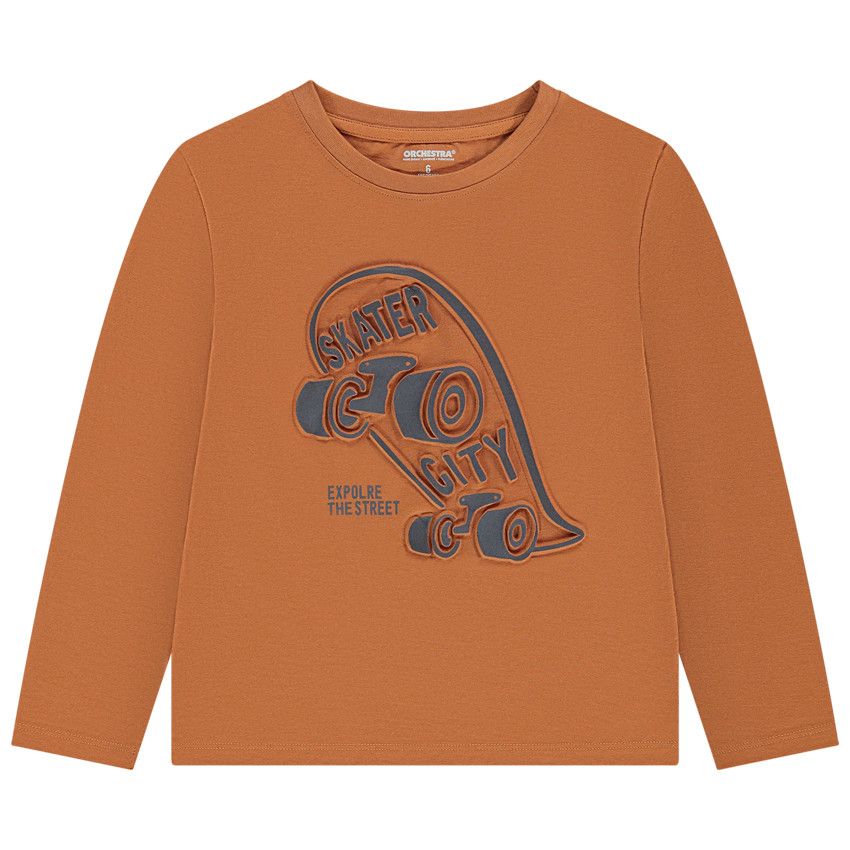 T-shirt manches longues motif fantaisie en relief pour garçon - Marron