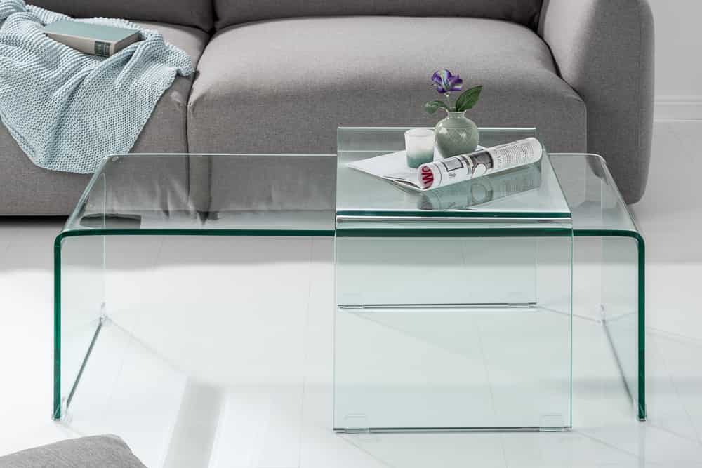 Hochwertiges 2er Set Glas Couchtisch FANTOME 100cm transparent