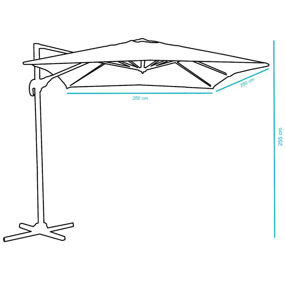 Kantelbare Zweefparasol 250x250 cm -Sterke Zweef Parasol, Licht Grijs