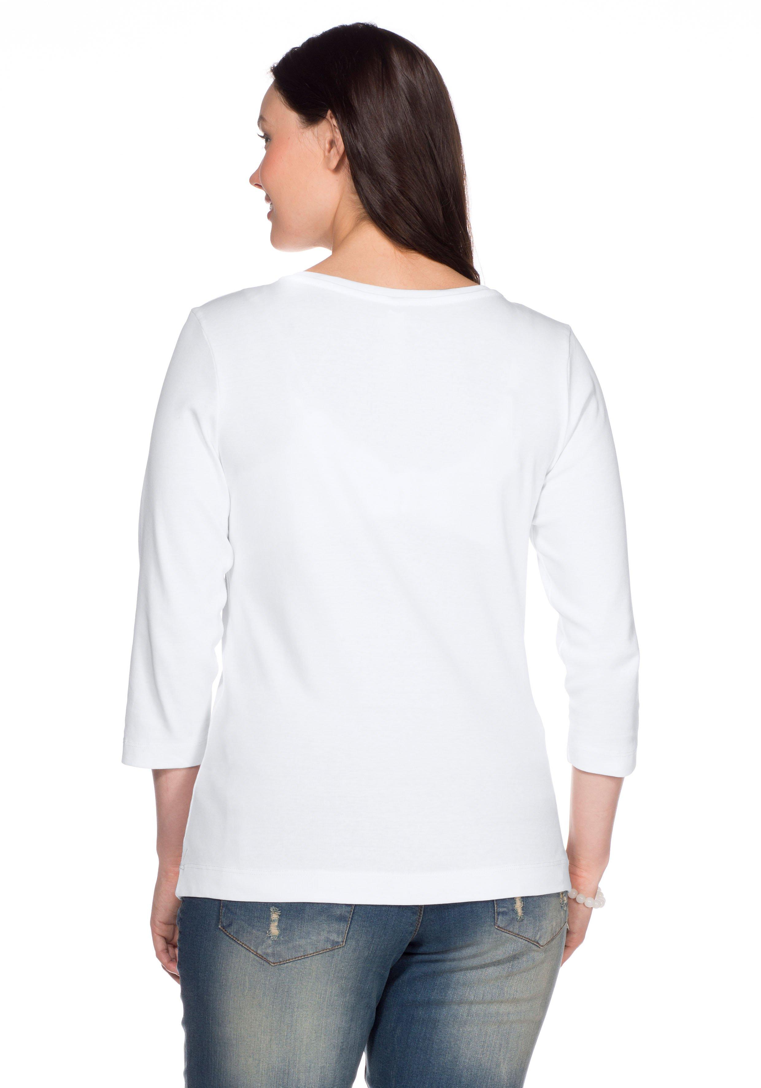 Shirt mit 3/4-Arm und V-Ausschnitt, in Rippqualität