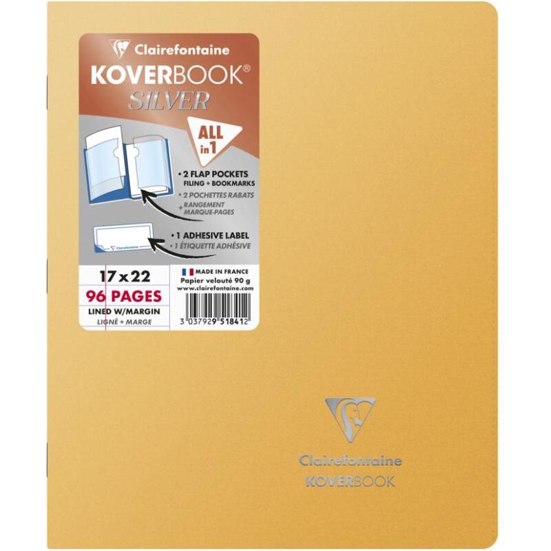 Cahier piqué Koverbook Silver 17x22 cm 96 pages ligné + marge couverture polypropylène opaque - Assortis