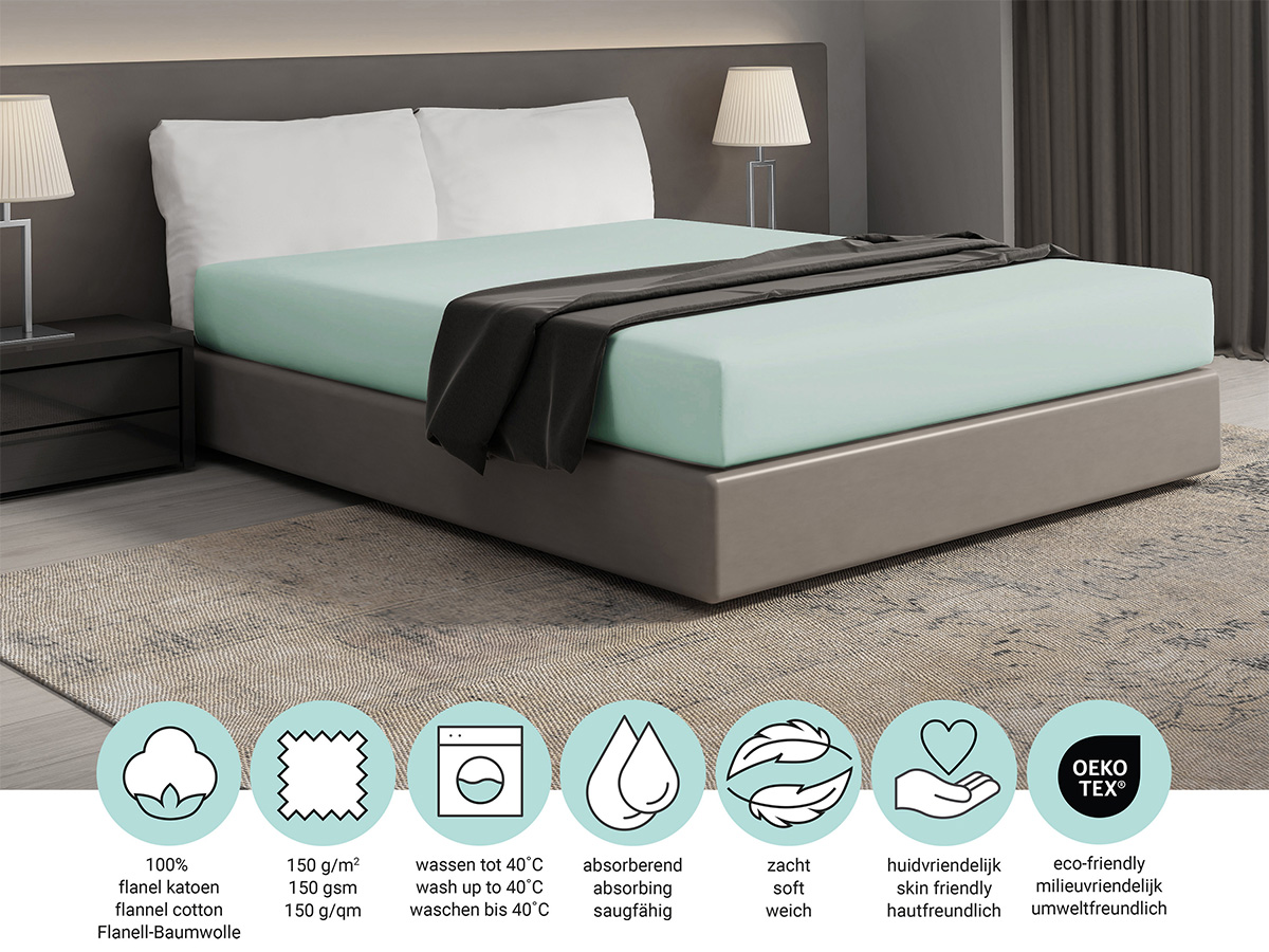 DoubleDry Flanel 90x200 cm hoeslaken - mint