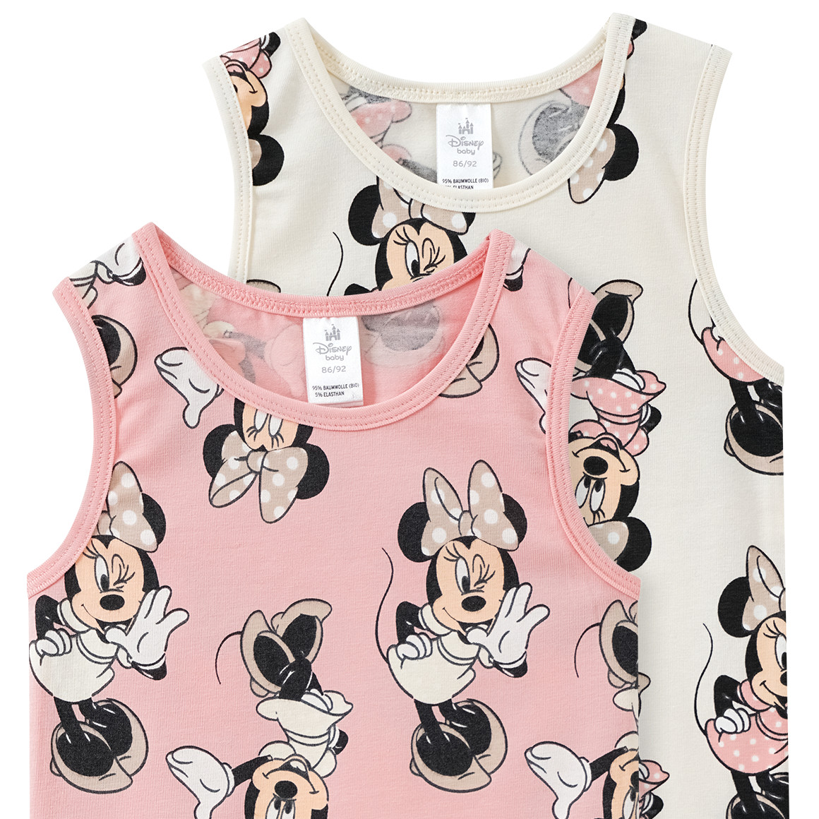 Topomini 2 Minnie Maus Unterhemden rosa / weiss