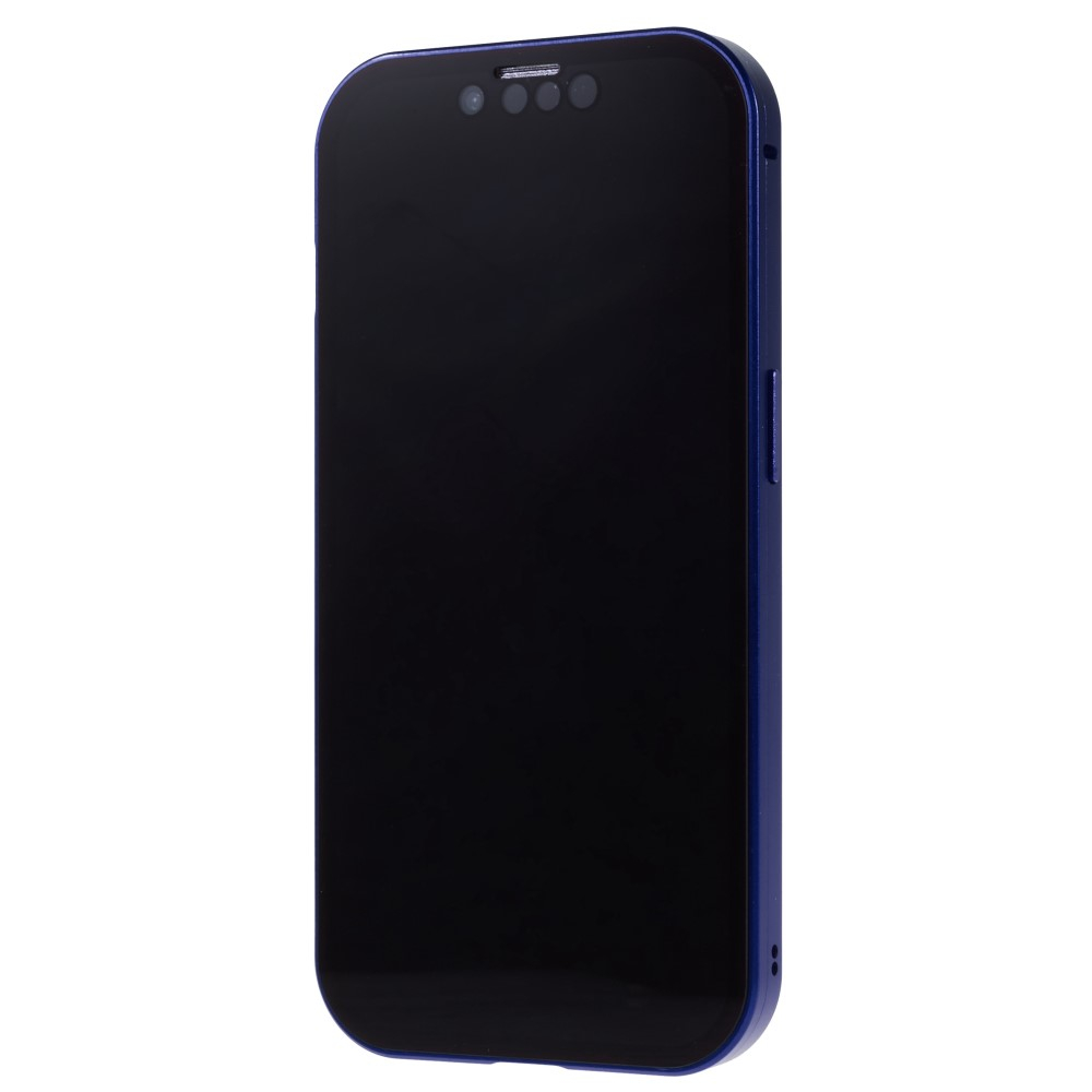 iPhone 14 Magnetische Alu Schutzhülle mit Panzer Glas Backcover   Privacy Glas Displayschutz (Magnet-Technologie) - Dunkelblau
